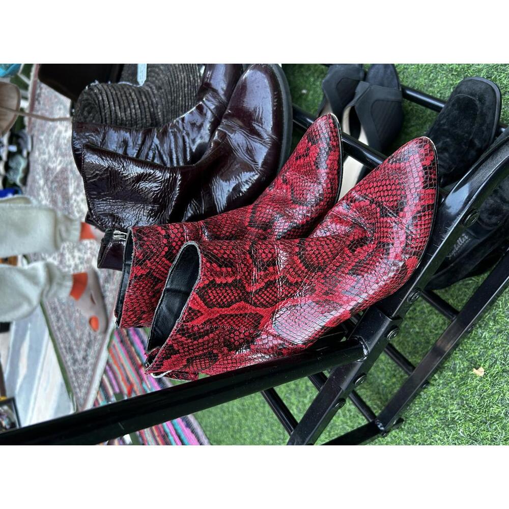 Black and Red Dolce Vita faux snakeskin boots Women's Ankle Boots